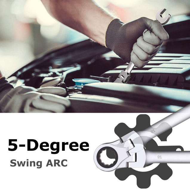 12PCS 8-19mm Metric Flexible Head Ratcheting Wrench Combination Spanner Tool Set