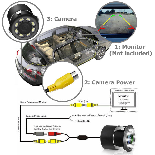 Car Rear View Backup Reverse Camera 170° CMOS 8 LED HD Night Vision Waterproof