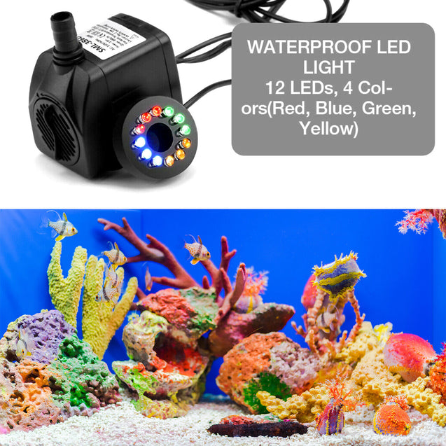 Submersible Water Pump with 12 LED 16W Lights for Fountain Pool Garden Pond Tank
