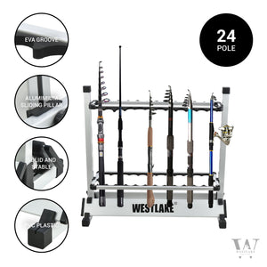 24 Rod Fishing Pole Holder Aluminum Alloy Stand Rack Storage Portable Tool US