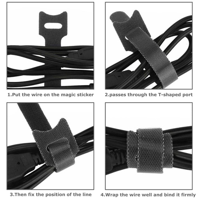 100 PCS Cable Straps Reusable Wire Cord Hook Loop Ties Black Fastening Organizer