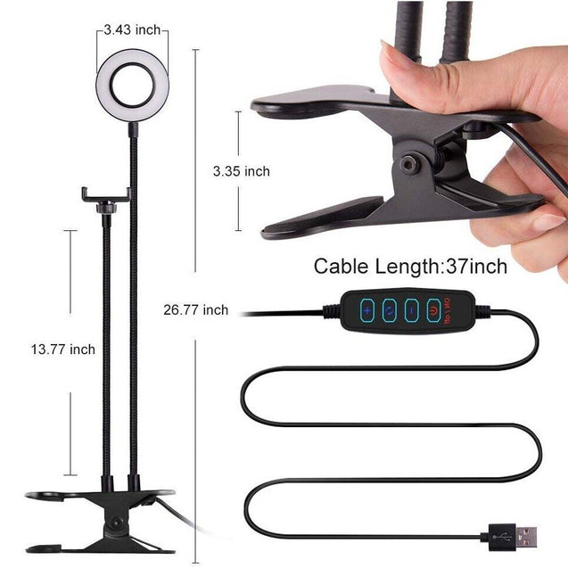 LED Selfie Ring Light Phone Holder Flexible Stand Long Arm for Stream Live Lamp