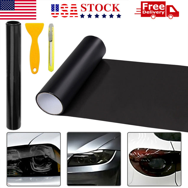 12"X 72" Gloss Dark Black Smoke Headlight Taillight Fog Light Tint Film Vinyl