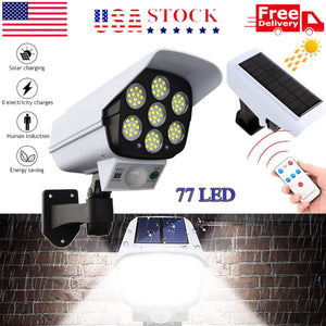 Solar Motion Sensor Light LED Security Wall Street Yard Outdoor Lamp Fake Camera