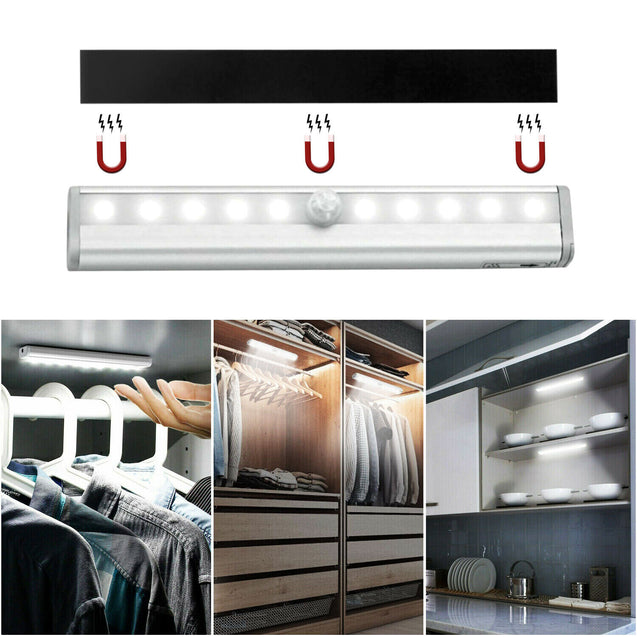 10-LED Motion Sensor Closet Light Wireless Night Light Cabinet Wardrobe Kitchen