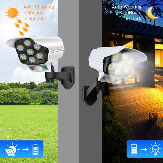 Solar Motion Sensor Light LED Security Wall Street Yard Outdoor Lamp Fake Camera
