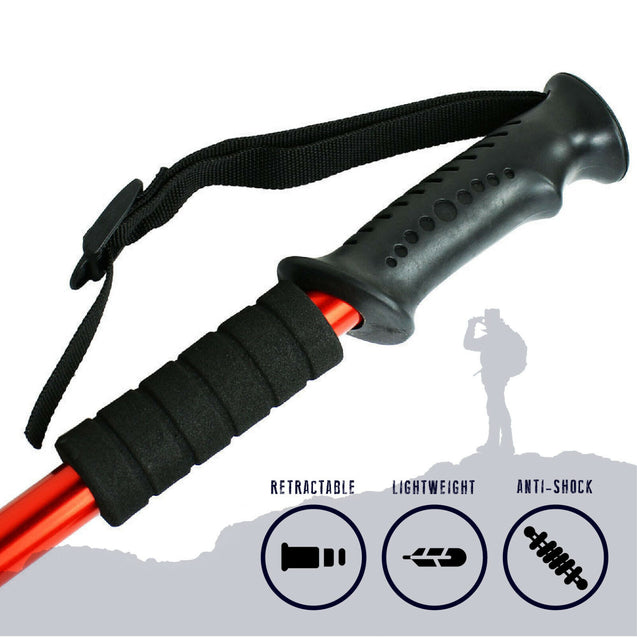 2 PCS Trekking Walking Hiking Sticks Anti-shock Adjustable Alpenstock Poles Red