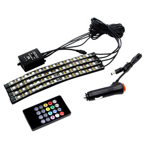 12LED IR Remote Control Strip 4pcs Car Interior Atmosphere Neon Lights 16 Colors