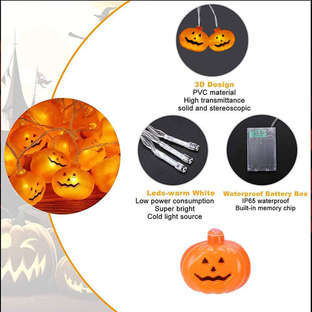 16 LED Halloween Pumpkin String Light Home Decoration Party Indoor outdoor 9 ft