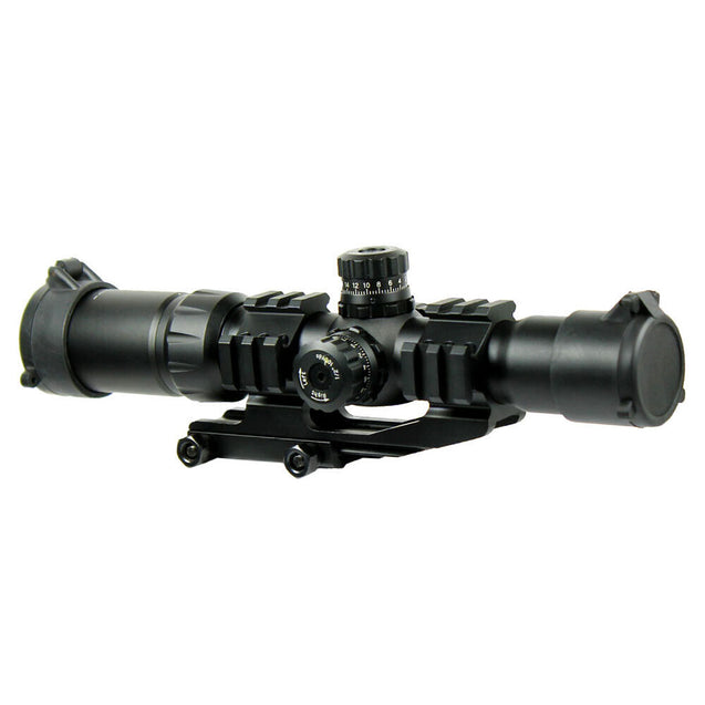 1.5-4x30 Tactical Rifle Scope Green Blue Red Chevro Reticle w/ Cantilever Mount