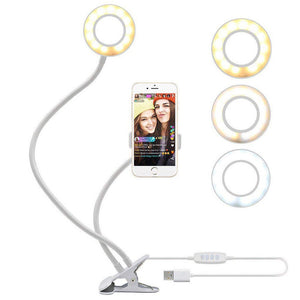LED Selfie Ring Light Phone Holder Flexible Stand Long Arm for Stream Live Lamp