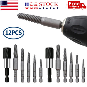 12PCS Stud Screw Extractor Remover 1/4 Inch Hex Shank Damaged Bolt Easy Out Sets