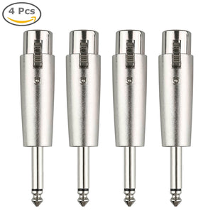 3Pin XLR Female to 1/4" 6.35mm Mono Male Plug Audio Cable Mic Adapter 4 Pack