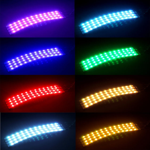 12LED IR Remote Control Strip 4pcs Car Interior Atmosphere Neon Lights 16 Colors