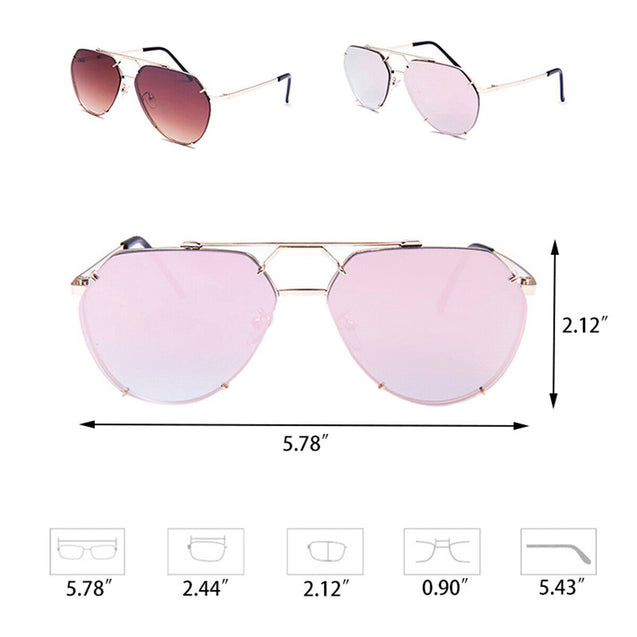 Women Flat Top Oversize Aviator XXL Metal Shades Sunglasses Gradient Lens