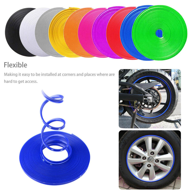 Car Wheel Hub Rim Edge Protector Ring Tire Guard Sticker Line Rubber Strip 26Ft