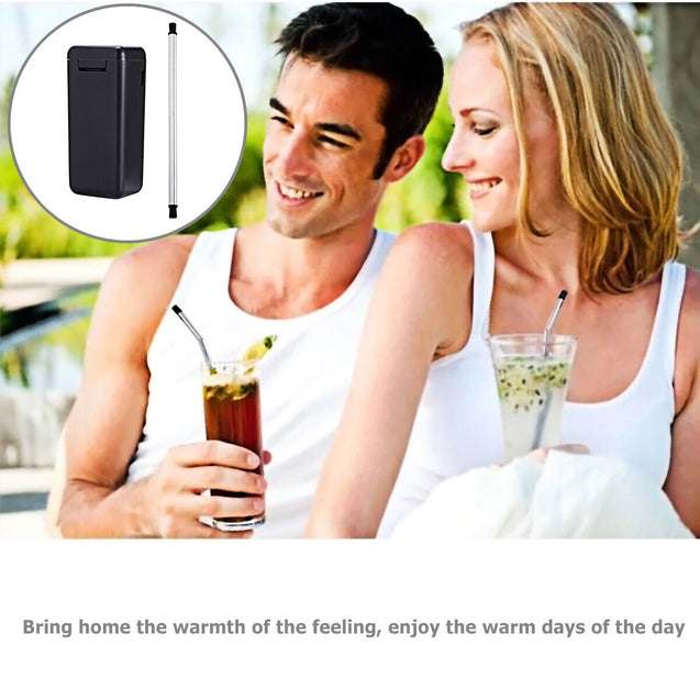 Pack of 2 ECO Friendly Reusable Collapsible Straws Stainless Steel Portable Case