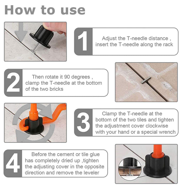 Reusable Anti-Lippage Tile Leveling System Positioning T-lock Floor Tool 50/200x
