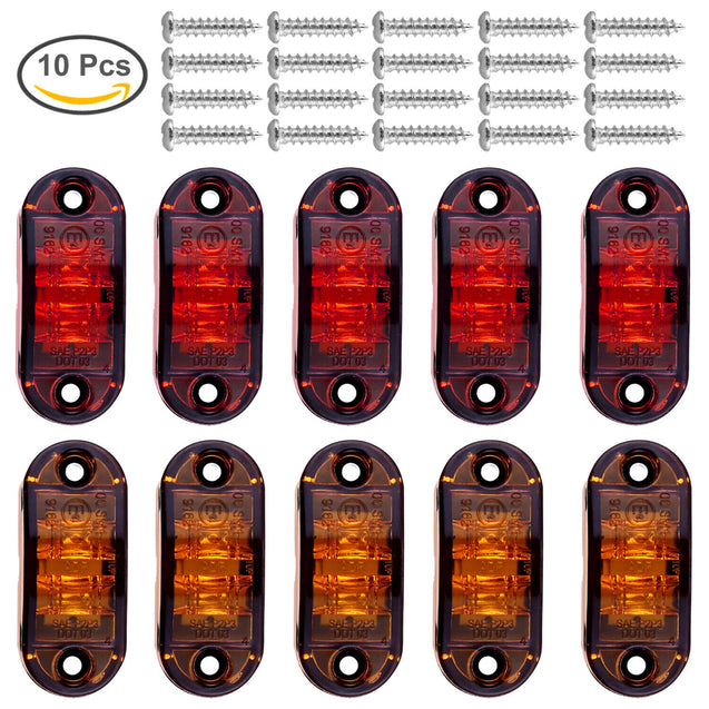 5pc Amber 5pc Red LED Car Truck Trailer RV Oval 2.5" Side Clearance Marker Light