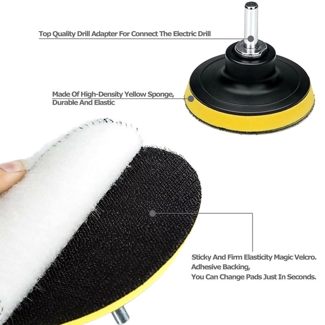 7 PCS 7 Inch Polishing Waxing Pad Sponge Buff Buffing Kit Set For Car Polisher