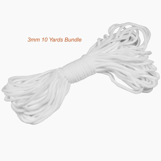 3mm (1/8'') Round Elastic Band Cord DIY Face Masks 10/20/30/40/50 Yards White