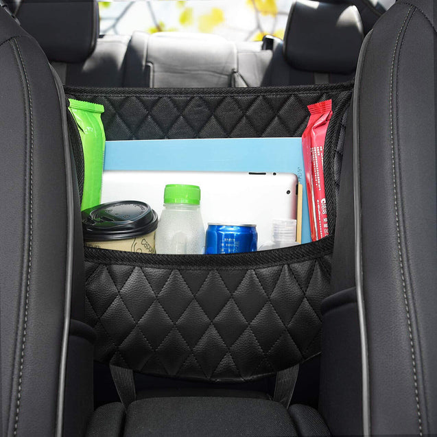 Car Net Pocket Handbag Holder Black PU Leather Between Car Seat Storage US