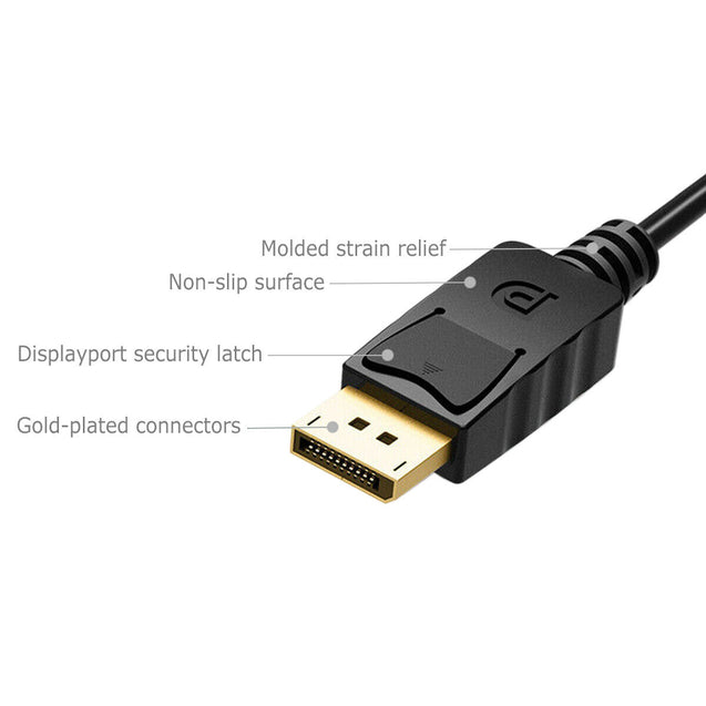 DisplayPort DP to VGA Cable Gold Plated 6 Feet Cord 1080p For Lenovo Dell HP