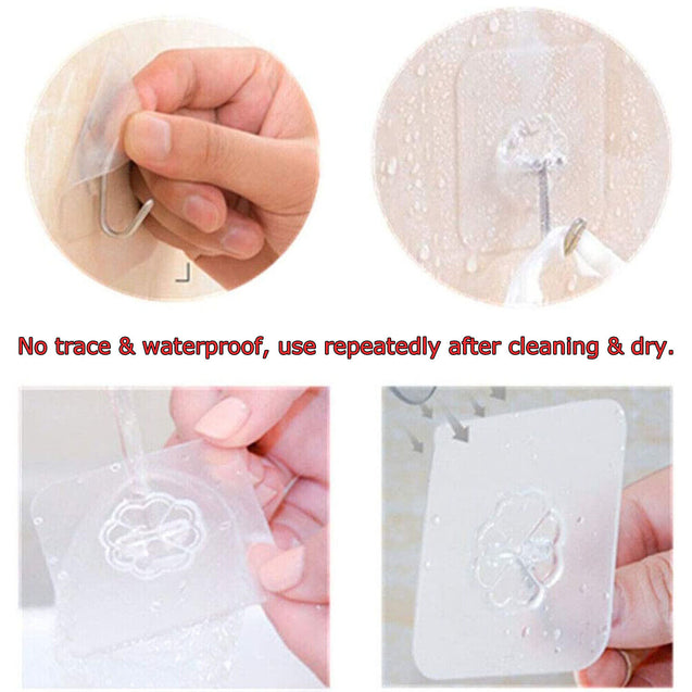 20-40PCS Adhesive Sticky Hooks Heavy Duty Wall Seamless Hook Hangers Transparent