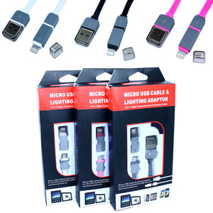 2 in 1 40" Micro USB Sync-Charge Cable with 8-pin Adapter for iPhone Galaxy HTC