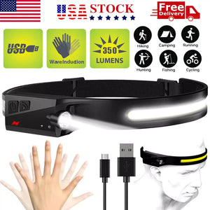 COB LED Headlamp USB Rechargeable Headlight Torch Work Light Bar Head Band Lamp