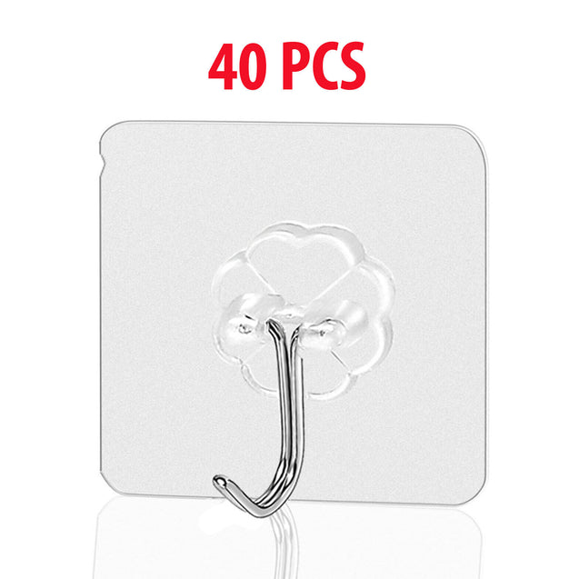 20-40PCS Adhesive Sticky Hooks Heavy Duty Wall Seamless Hook Hangers Transparent