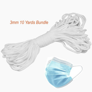 3mm (1/8'') Round Elastic Band Cord DIY Face Masks 10/20/30/40/50 Yards White