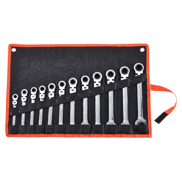 12PCS 8-19mm Metric Flexible Head Ratcheting Wrench Combination Spanner Tool Set