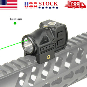 Tactical Flashlight & Green Laser Sight Combo Picatinny Rail Mounted Pistol