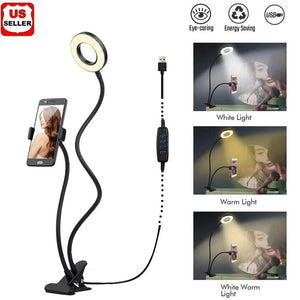 LED Selfie Ring Light Phone Holder Flexible Stand Long Arm for Stream Live Lamp