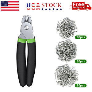 Straight Hog Ring Pliers 240PCS 3/4 1/2 3/8 inch Rings Kit Upholstery Seat Cover