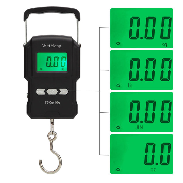 Digital Fish Scale Hanging Scale w/ Built-in Measuring Tape Backlit LCD Display 