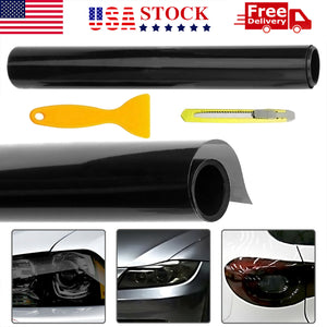 12"X 72" Gloss Dark Black Smoke Headlight Taillight Fog Light Tint Film Vinyl