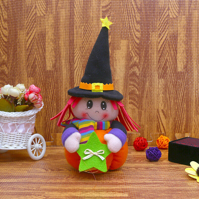 Cute Witch Doll Toys Pumpkin Table Decoration Home Plush Stuffed Doll