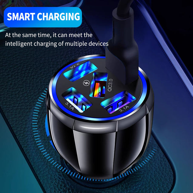 5 Port USB Type-C 75W Super Fast Car Charger for iPhone 15 Samsung Android Phone