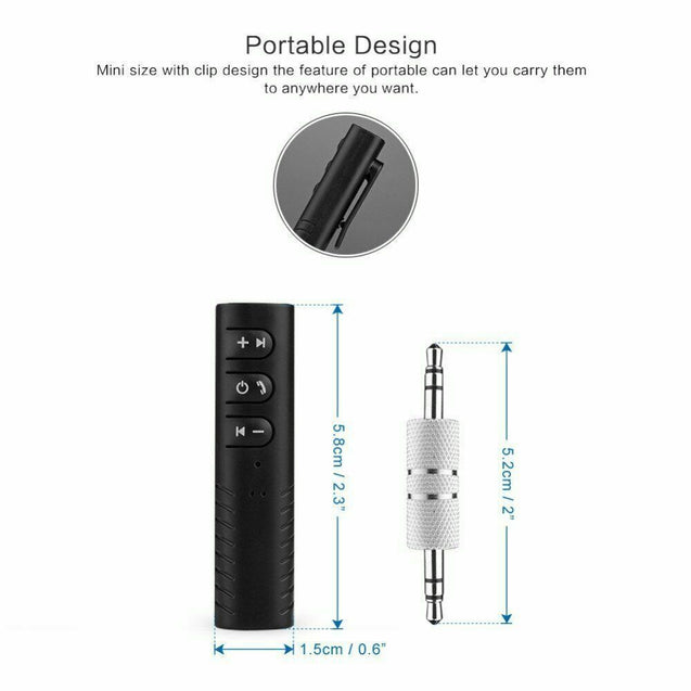 Bluetooth Receiver 3.5mm Plug Portable Wireless Audio Adapter Car AUX w/ Clip