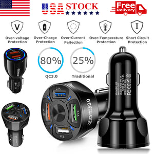 3 Pack 2/3/4 USB Port Fast Car Charger Adapter for iPhone Samsung Android Phone
