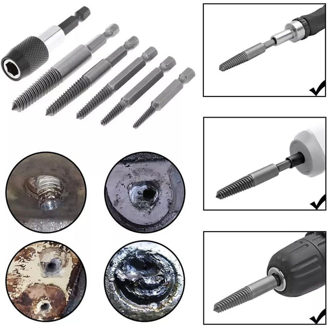 12PCS Stud Screw Extractor Remover 1/4 Inch Hex Shank Damaged Bolt Easy Out Sets