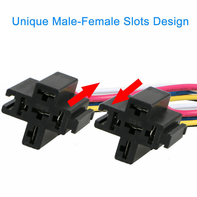 5 Pack 12V 30/40 Amp 5-Pin SPDT Automotive Relay w/ Wires & Harness Socket Set