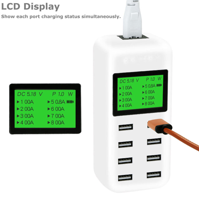 8-Port Smart Multi USB AC Wall Charger Hub Smart Fast Wall Charging Station LCD