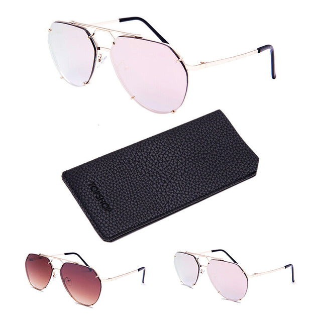Women Flat Top Oversize Aviator XXL Metal Shades Sunglasses Gradient Lens