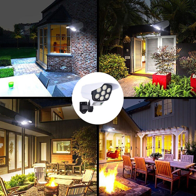 Solar Motion Sensor Light LED Security Wall Street Yard Outdoor Lamp Fake Camera