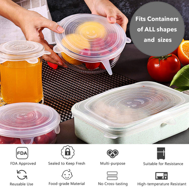6 PCS Silicon Reusable Stretch Lids Food Bowl Containers Dishes Covers 