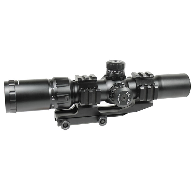 1.5-4x30 Tactical Rifle Scope Green Blue Red Chevro Reticle w/ Cantilever Mount