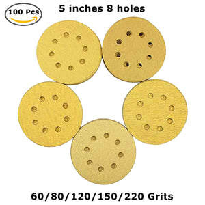 60 80 120 150 220 Grit 5" Sanding Discs Orbital Sander Paper Sheet Hook Loop Pad